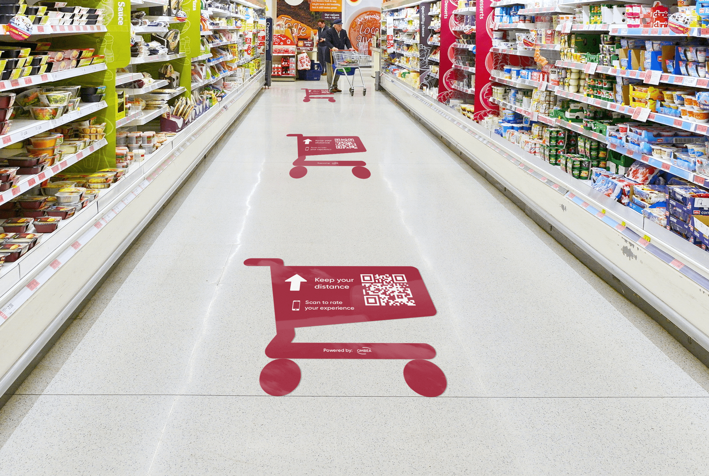 QR Codes on the floor of a supermarket